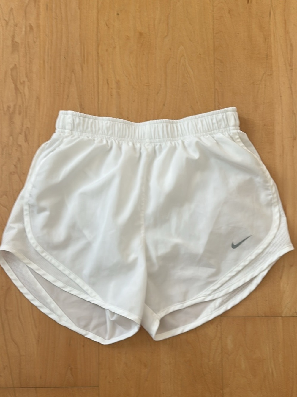 Nike White Athletic Running Shorts with Silver Swoosh